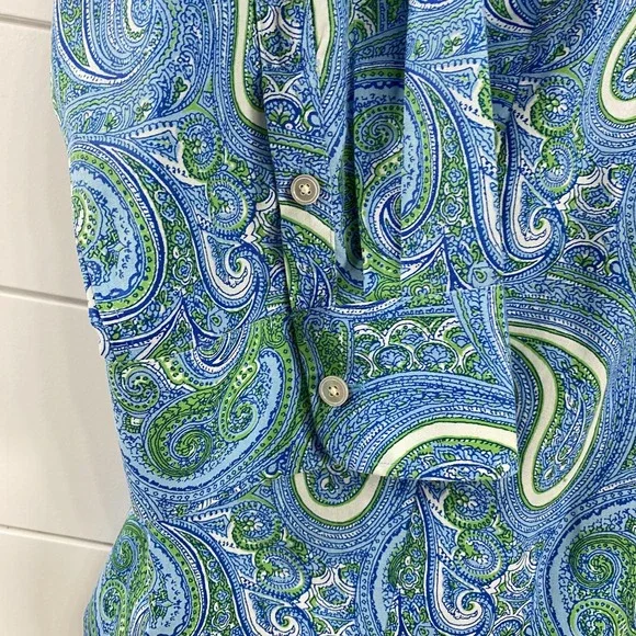 Talbots Shirt Womens 14W Blue Green Paisley Wrinkle Resistant Blouse Cotton - Picture 2 of 11